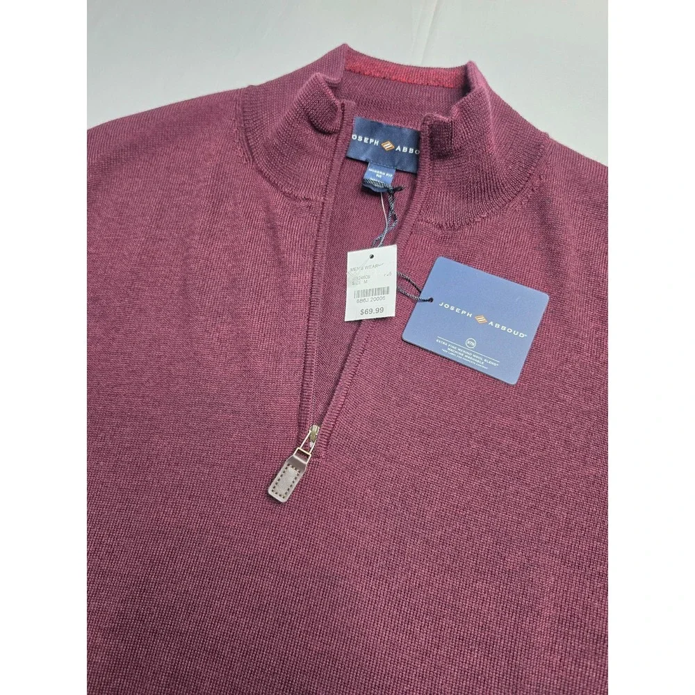 Joseph Abboud Sweater Men's Medium Burgundy Tight Knit Modern Fit Quarter Zip